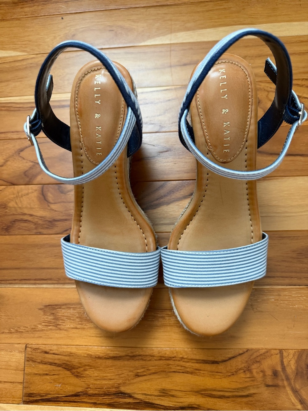 Kelly & Katie Navy and Light Blue Striped Ankle-Strap Sandals